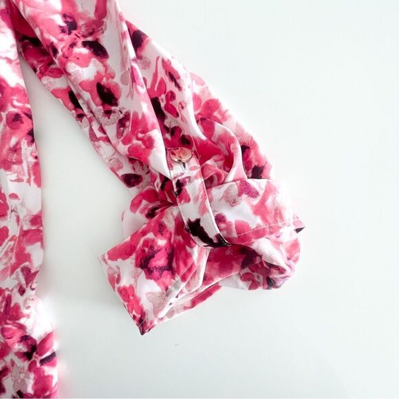 Calvin Klein Blouse Floral Pullover Pink Women's S Adjustable Sleeves - Picture 4 of 9